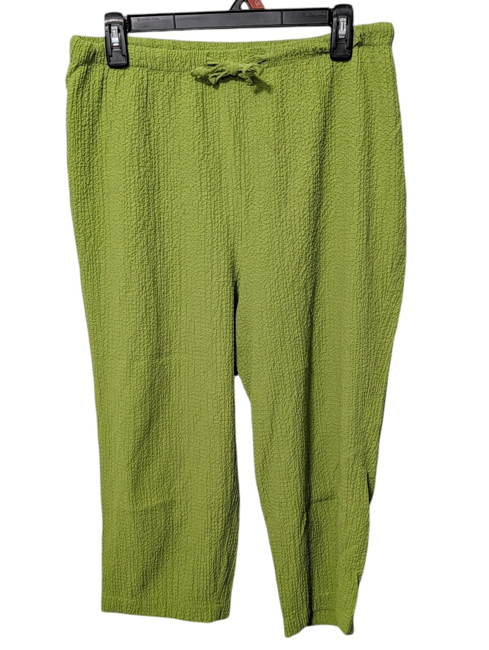 Analogy Petites Small Crinkle Textured Lime Green Crop Capris Pull On Pants Boho